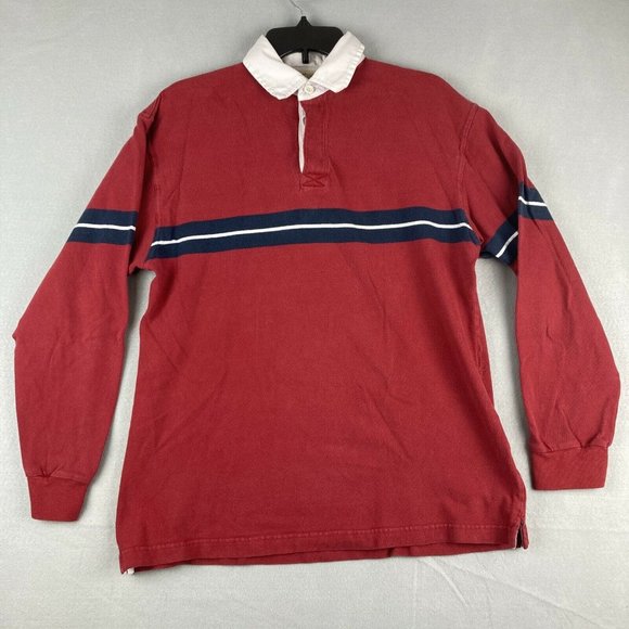 St. John's Bay Other - St Johns Bay Mens Size Medium Collared Long Sleeve Rugby Shirt Red White Blue